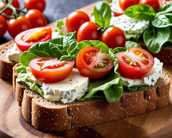 Close-up of Sandwiches on Wooden Board with Fresh Ingredients