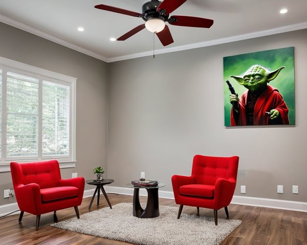 Modern Living Room with Red Armchairs and Artwork