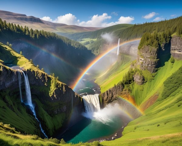 Cascading Waterfalls and Turquoise River Landscape
