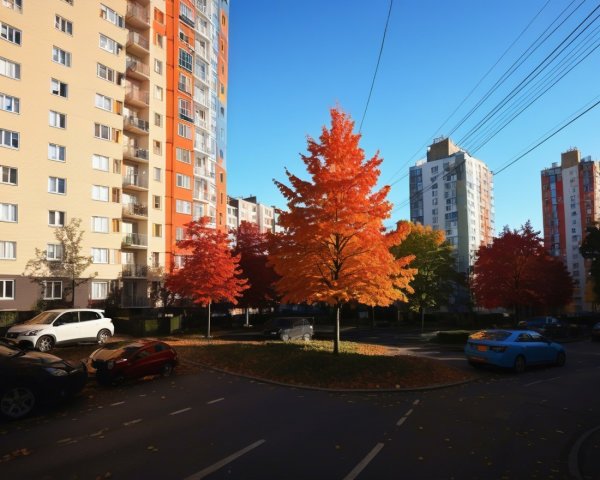 Vibrant Autumn Street with Maple Tree and Foliage