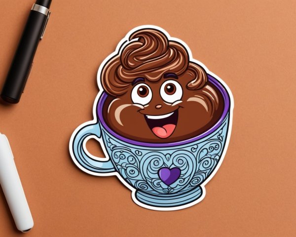 Playful cartoon cup filled with chocolate design