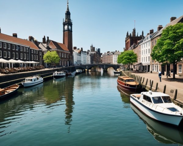 Charming European Canal Scene with Historic Buildings