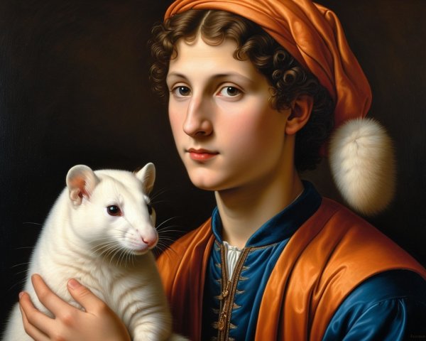 Young Person in Colorful Outfit Holding a Ferret