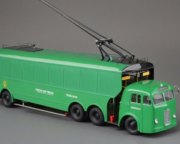 Vintage Green Trolleybus Model with Retro Design