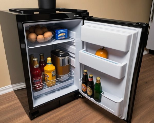Black Compact Refrigerator with Organized Interior