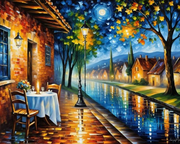 Cozy Outdoor Table Surrounded by Autumn Leaves