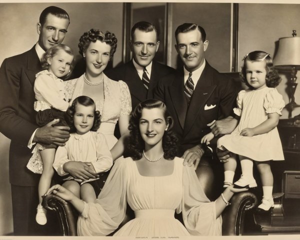 Classic Black-and-White Family Portrait in Studio Setting