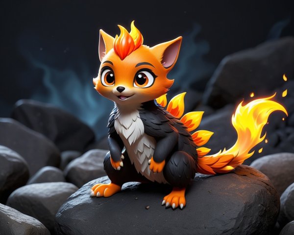 Cartoonish Fox-Like Creature on Rocky Surface