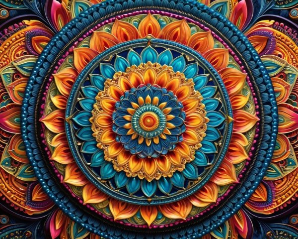 Vibrant Mandala with Floral Motifs and Rich Colors