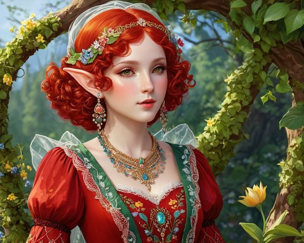Detailed Half-Body Portrait of an Elf Woman