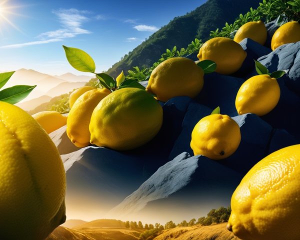 Vibrant Landscape of Lemons and Rocky Terrain