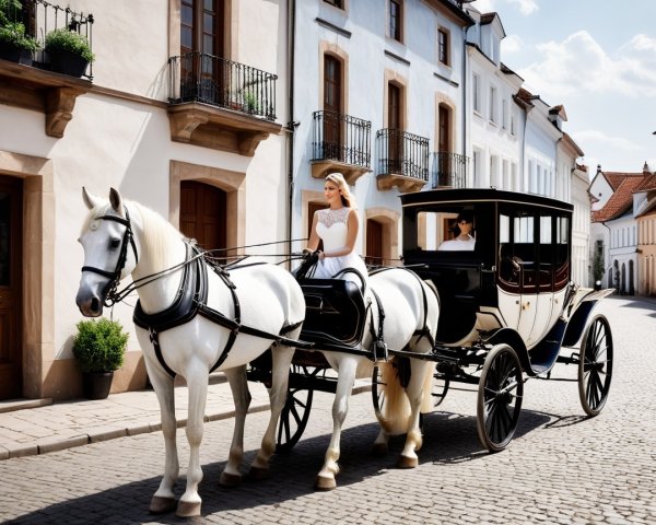 High-angle view of a horse-drawn carriage in Europe