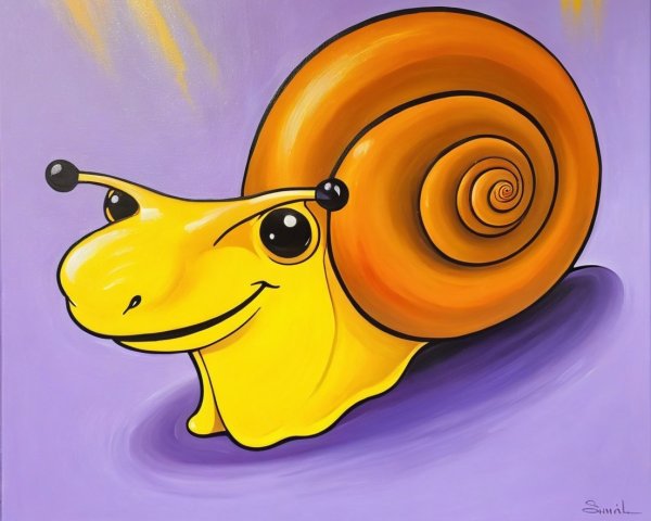 Whimsical Snail Painting on Purple Background