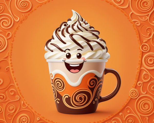 Whimsical Coffee Cup with Cream and Chocolate Drizzle