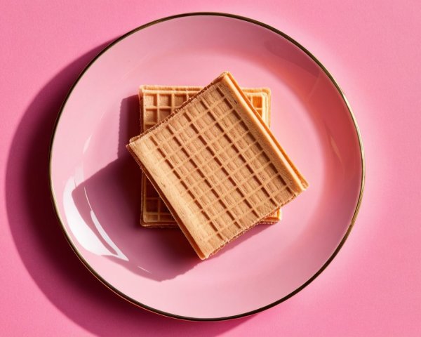 Pastel Pink Plate with Stacked Crisp Waffle Sheets