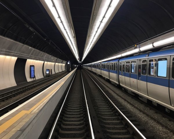 Subway Tunnel with Platform and Train Details