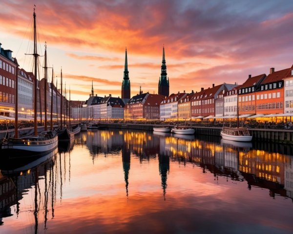 Copenhagen Waterfront at Sunset with Colorful Buildings