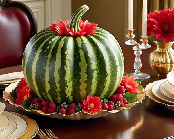 Elegant Watermelon Centerpiece with Floral Accents