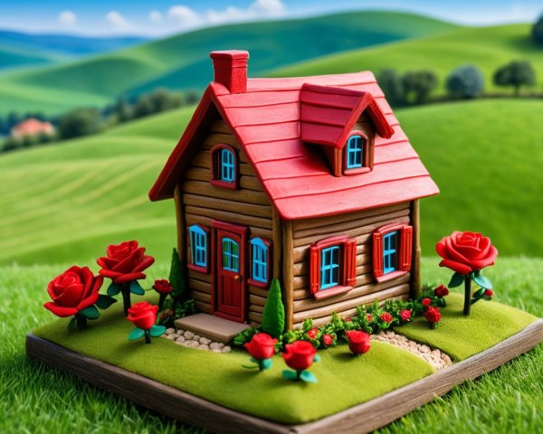 Miniature Colorful House with Garden and Hills