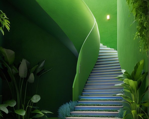 Spiraling Staircase in a Lush Green Environment