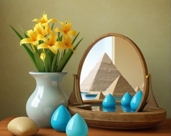 Still Life with Yellow Flowers and Pyramids Reflection