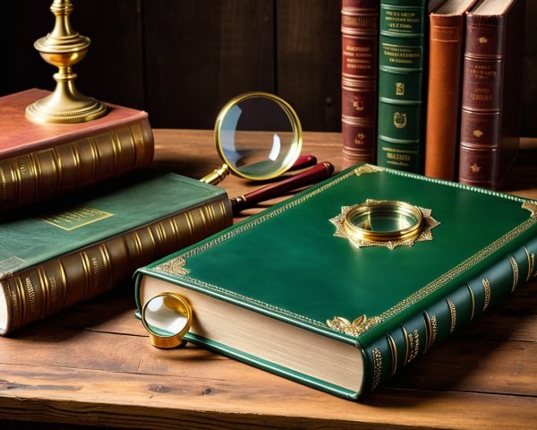 Elegant Green Book with Antique Accessories on Table