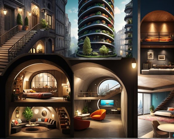 Modern Vertical Garden Tower with Cozy Underground Spaces