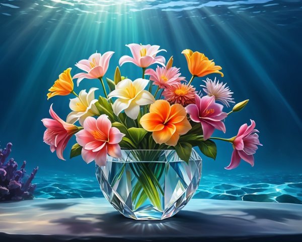 Vibrant Underwater Bouquet in Crystal Vase