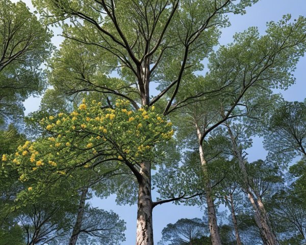 Picturesque Forest Scene with Towering Trees and Foliage