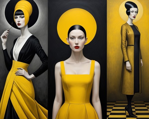 Three Women in Black and Yellow Color Palette