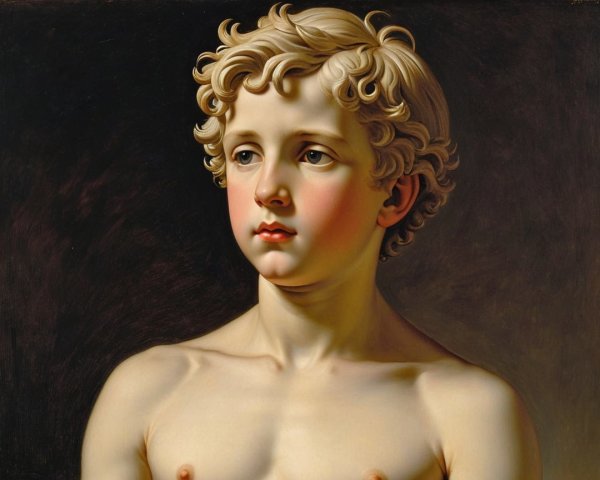 Oil Painting of a Young Boy with Blond Curly Hair