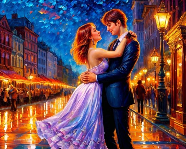 Romantic Dance on a Charming Street at Night