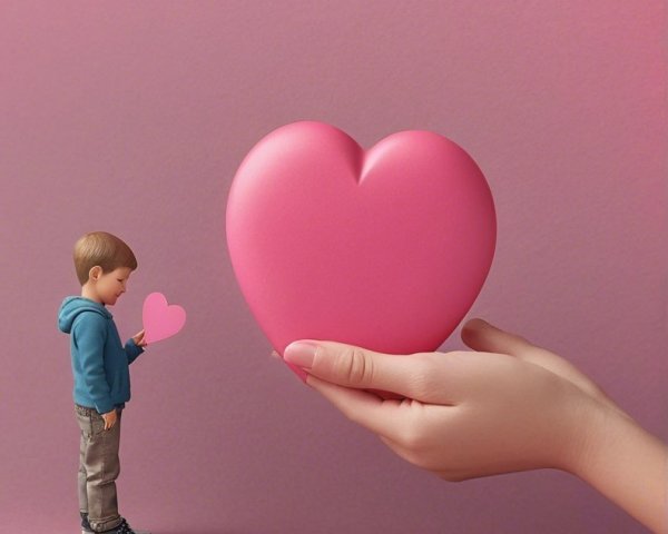 Young boy with hearts in a whimsical pink setting