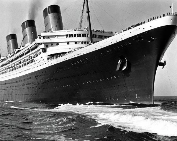 Majestic Ocean Liner in Motion on Choppy Waters