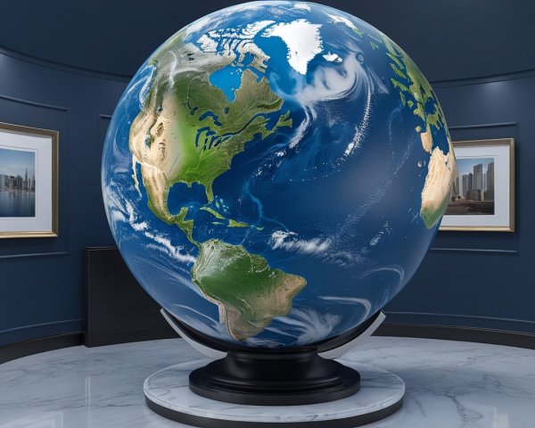 Three-Dimensional Globe of Earth's Continents and Oceans