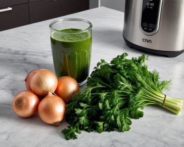 Fresh Ingredients on Marble Countertop with Smoothie