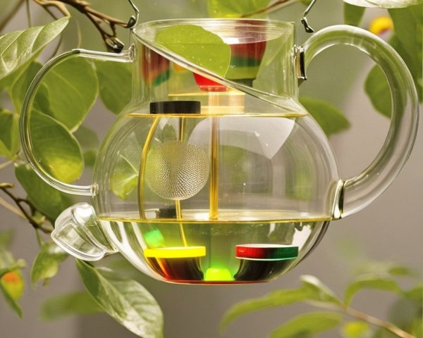 Glass Pitcher Surrounded by Lush Greenery and Colors