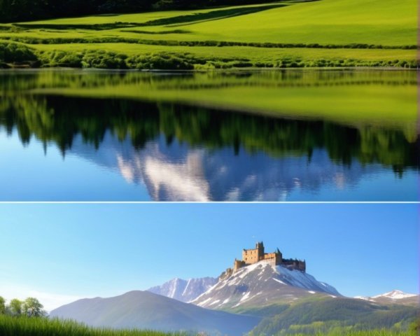 Snow-Capped Mountain and Castle by Serene Lake