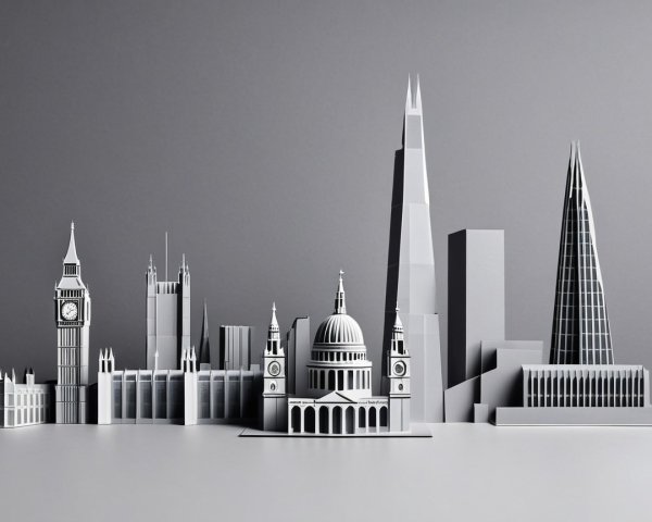 Minimalist Monochromatic London Skyline with Landmarks