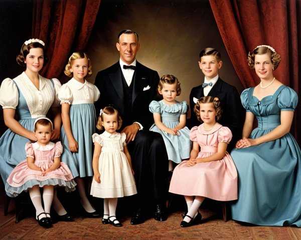 Formal Family Portrait with Elegant Attire and Backdrop