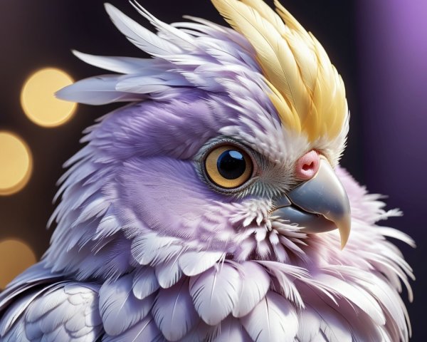 Close-up of a fantasy bird with lavender feathers