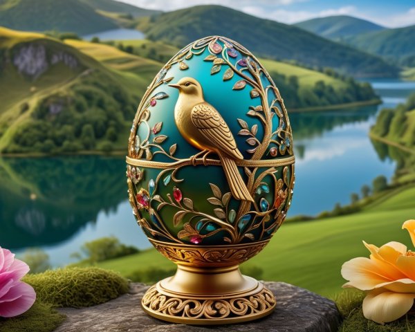 Decorative Egg with Gold Filigree and Gemstones