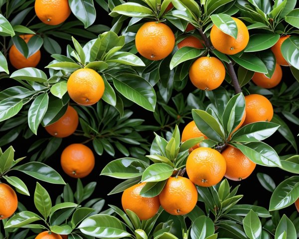 Vibrant Oranges on a Lush Green Tree in Sunlight