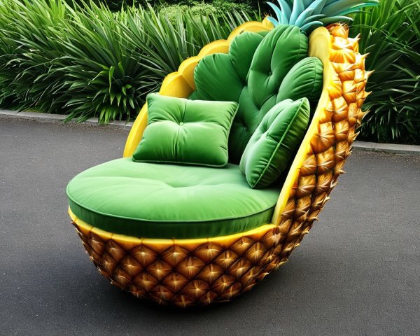 Pineapple-shaped Chair with Plush Green Seat and Cushions