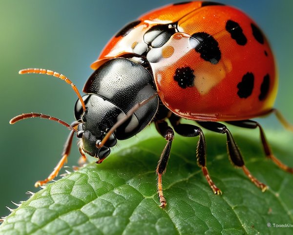 Close-Up of a Red Ladybug on a Green Leaf