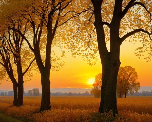 Autumn Sunset with Vibrant Skies and Silhouetted Trees