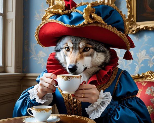 Wolf in Rococo Outfit at Regal Tea Ceremony