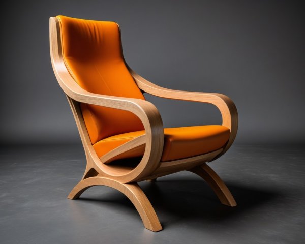 Modern Armchair with Orange Cushioning and Wood Frame