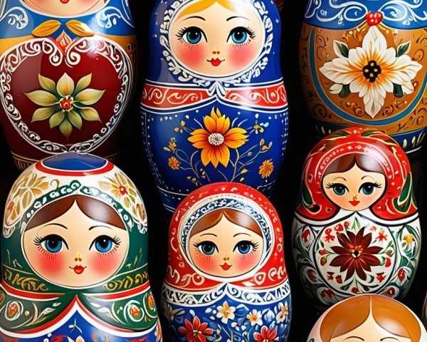 Traditional Russian Matryoshka Dolls with Floral Designs