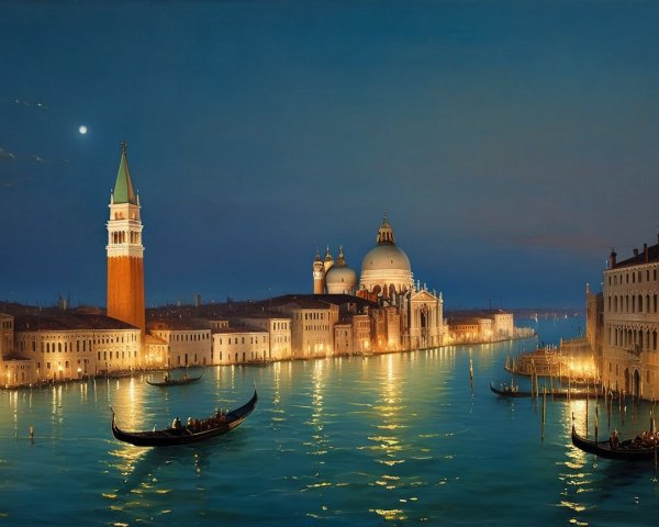 Dreamlike Night Scene of Venetian Canal Grande